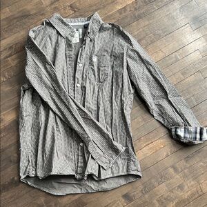 Women's Striped Button Down Shirt - Gray